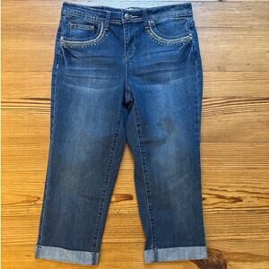 Earl Jean dark wash cropped cuffed jeweled studded lace pocket jeans SIZE‎ 6